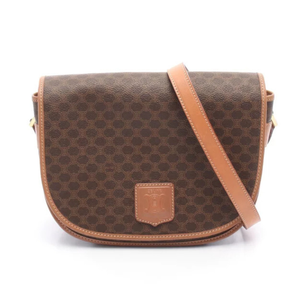 Celine Macadam Shoulder Bag Canvas Leather Brown